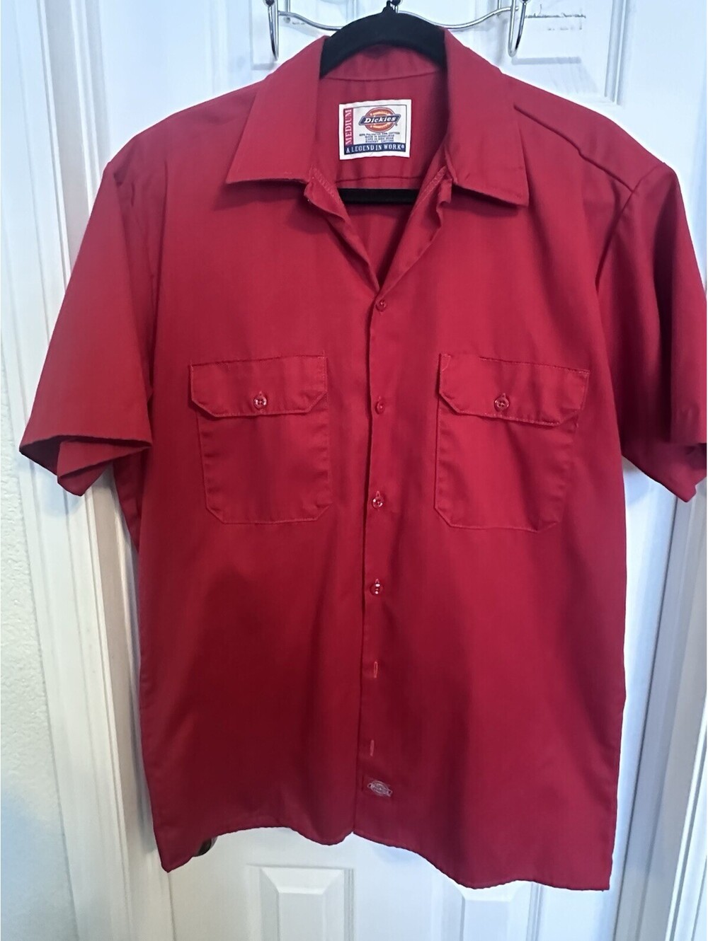 Dickies Men’s Red Short Sleeve Work Shirt  RN 20697 Durable Twill Mens Med Vtg